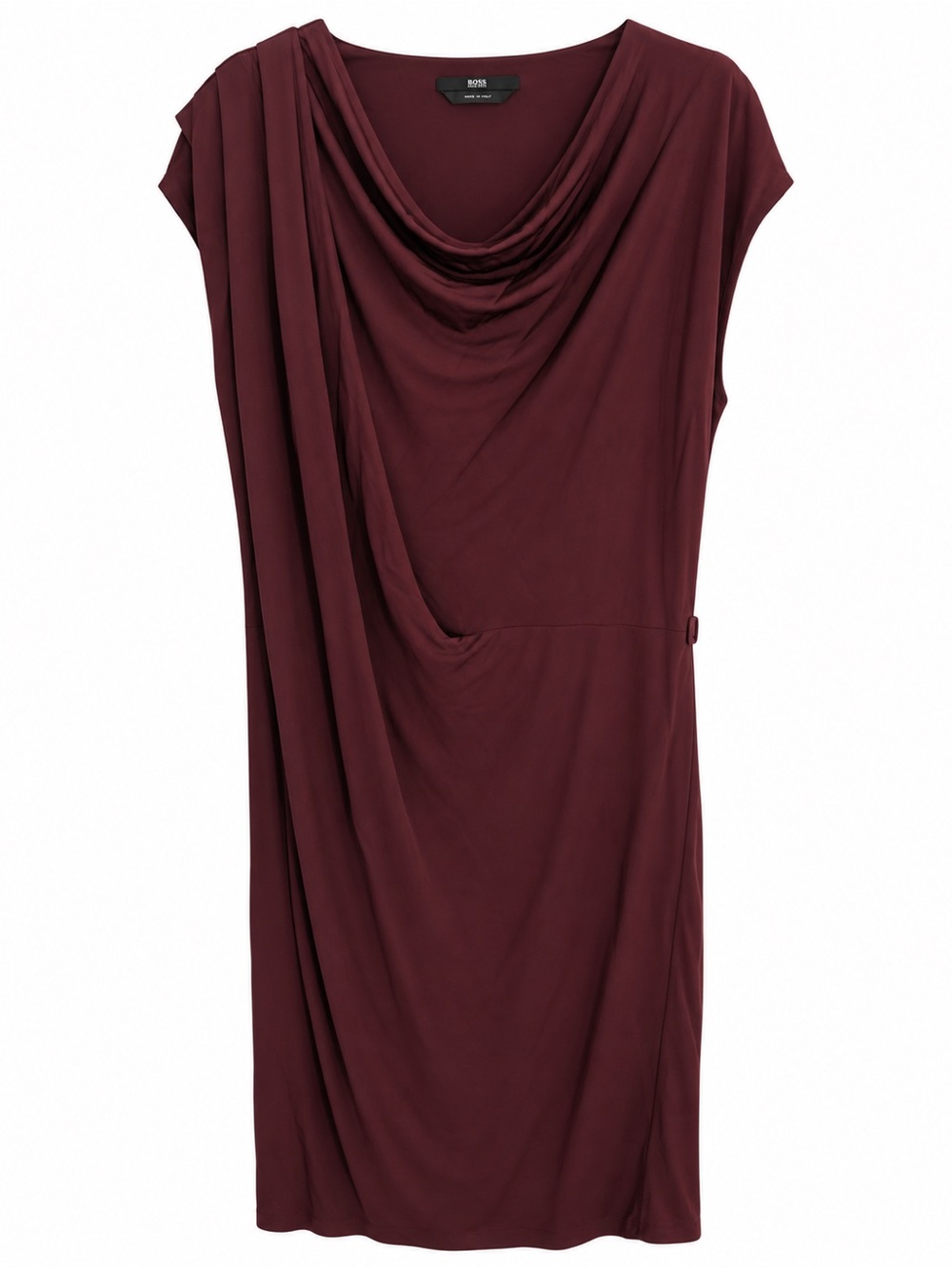 BOSS Hugo Boss Burgundy Cowl Neck Draped Dress M Made in Italy